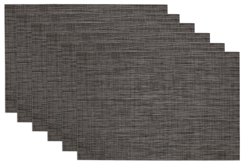 Set of 6 Charcoal Gray and Black Tweed Rectangular Placemats 19" image number 1
