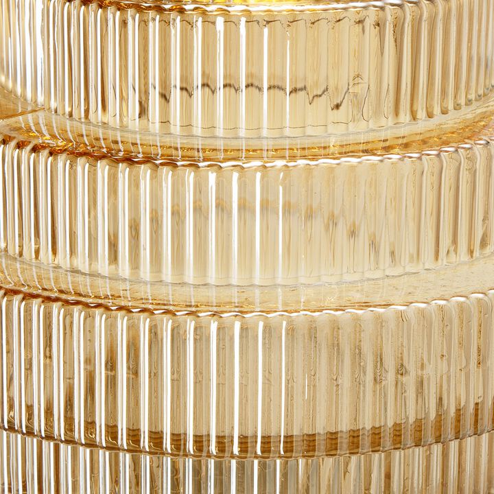 Rae 10 Inch Glass Vase, Geometric Round, Amber Yellow and Clear Finish - Benzara