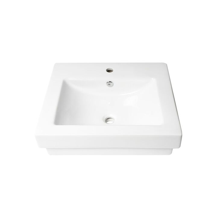 ALFI brand White 24 Rectangular Semi Recessed Ceramic Sink with Faucet Hole