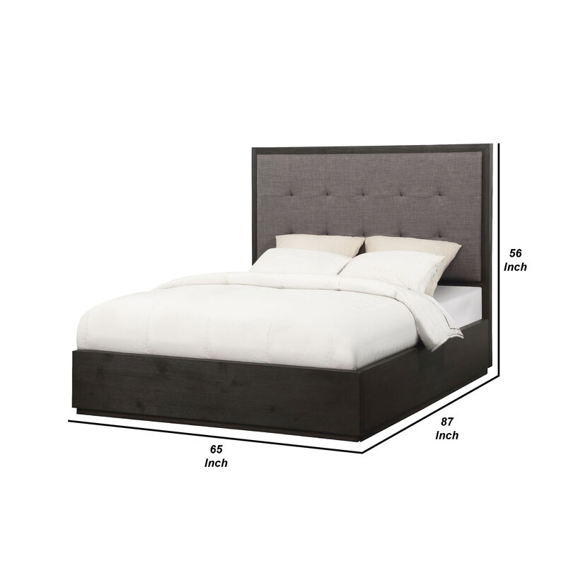 Jose Acacia Wood Tufted Platform Queen Bed with Storage, Dark Heather Gray - Benzara