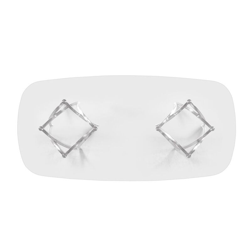 Best Quality Furniture Large Clear Tempered Glass Dining Table Brushed Silver Matte Chrome-Plated Base