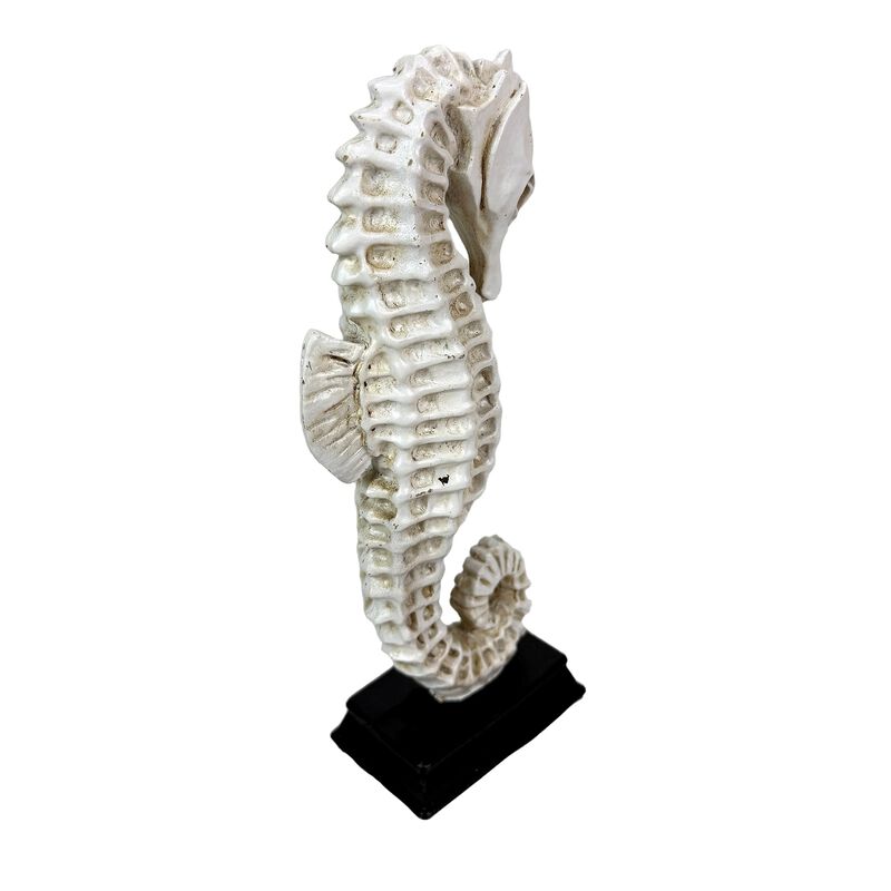 Seahorse Statue Coastal Nautical Resin Tabletop Sculpture 10 Inch Off White image number 2