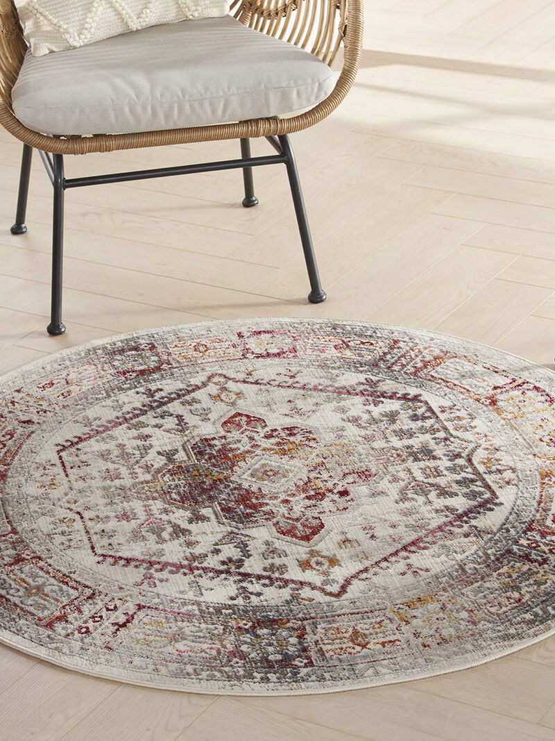 Vintage Kashan VKA08 Ivory/Red 4' x Round Rug