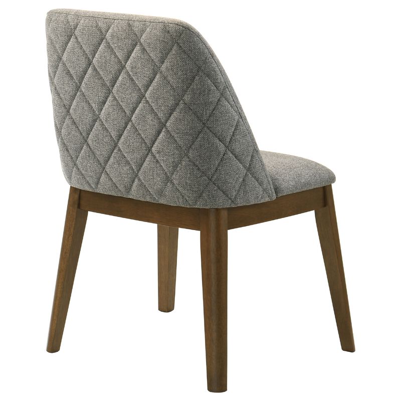 Freda Dining Chair, Set of 2, Gray Diamond Quilted Fabric, Brown Wood image number 5