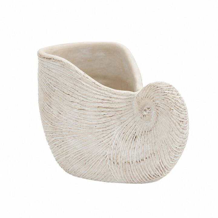 WOW PIONEER Decorative Sand and Cement Nautilus Shell Planter with Textured Beige Finish - 11.5x6.7x7.7 Inches for Coastal Decor