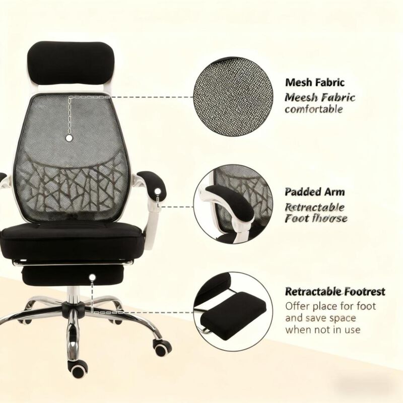 GOODSILO Ergonomic High Back Mesh Office Chair with Adjustable Lumbar Support and Retractable Footrest image number 4