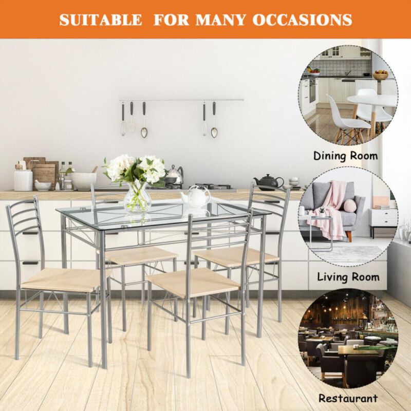 Hivvago 5 Pieces Dining Set Glass Table and 4 Chairs