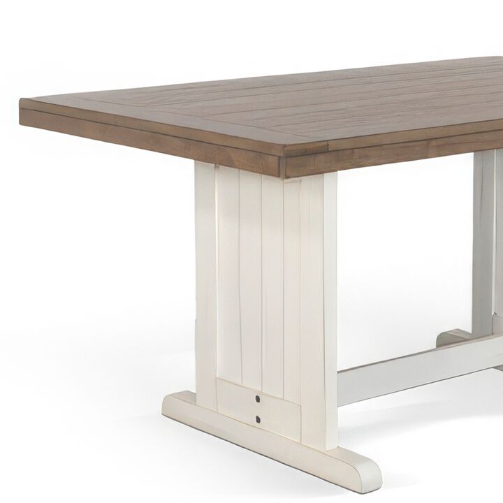 Dean Dining Table, 60 Inch Rectangular Plank Top, Off White and Brown