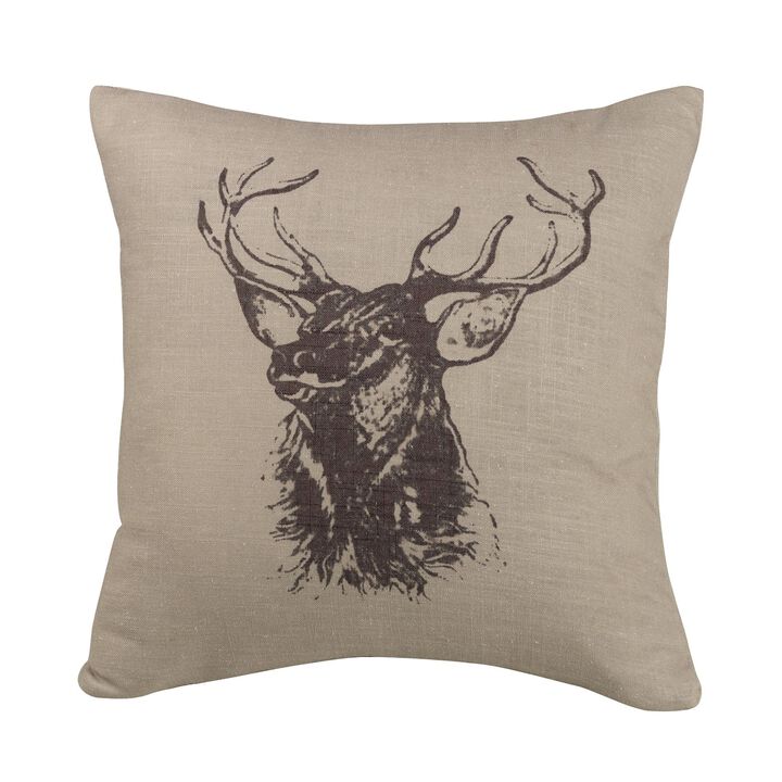 Elk Bust Burlap Throw Pillow