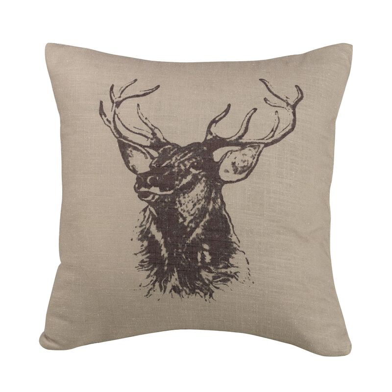 Elk Bust Burlap Throw Pillow image number 0