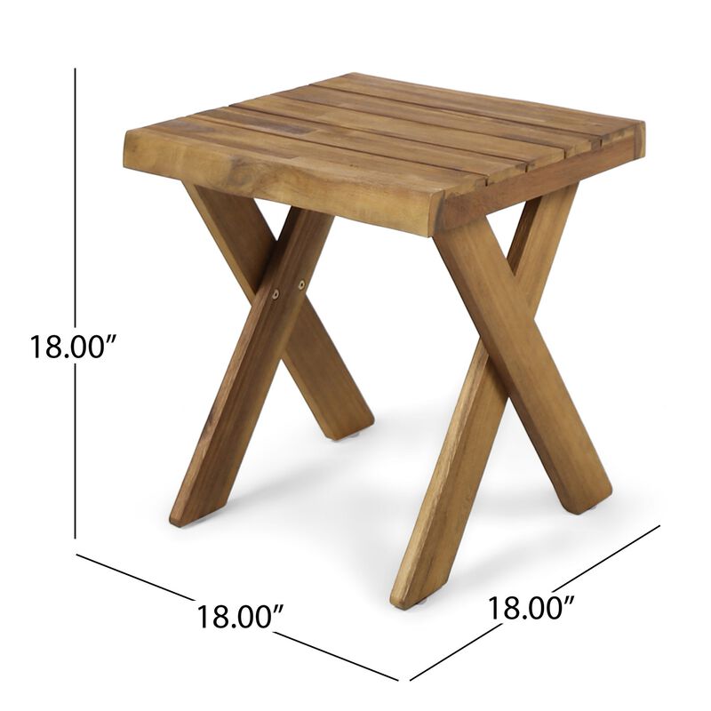 Harley Outdoor Side Table, X Legs, Square 18 Inch Brown Acacia Wood - Benzara