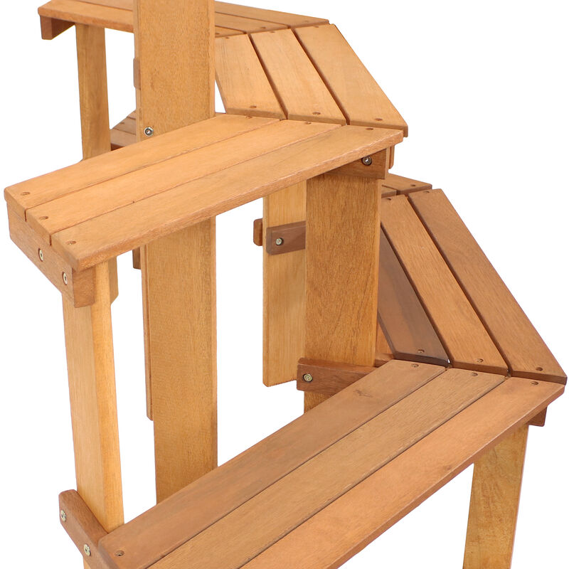 Sunnydaze Meranti Wood/Teak Oil Finish 3-Tier Curved Plant Stand - 5.75 ft