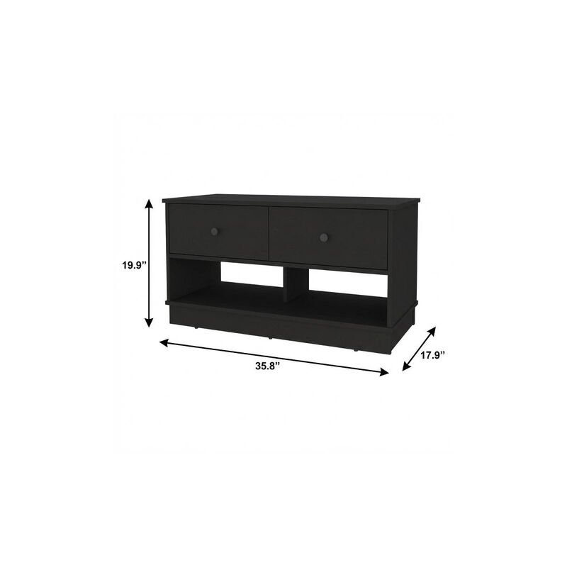 HomeRoots 36" Black Wood Storage Bench With Drawers And Shelves image number 3