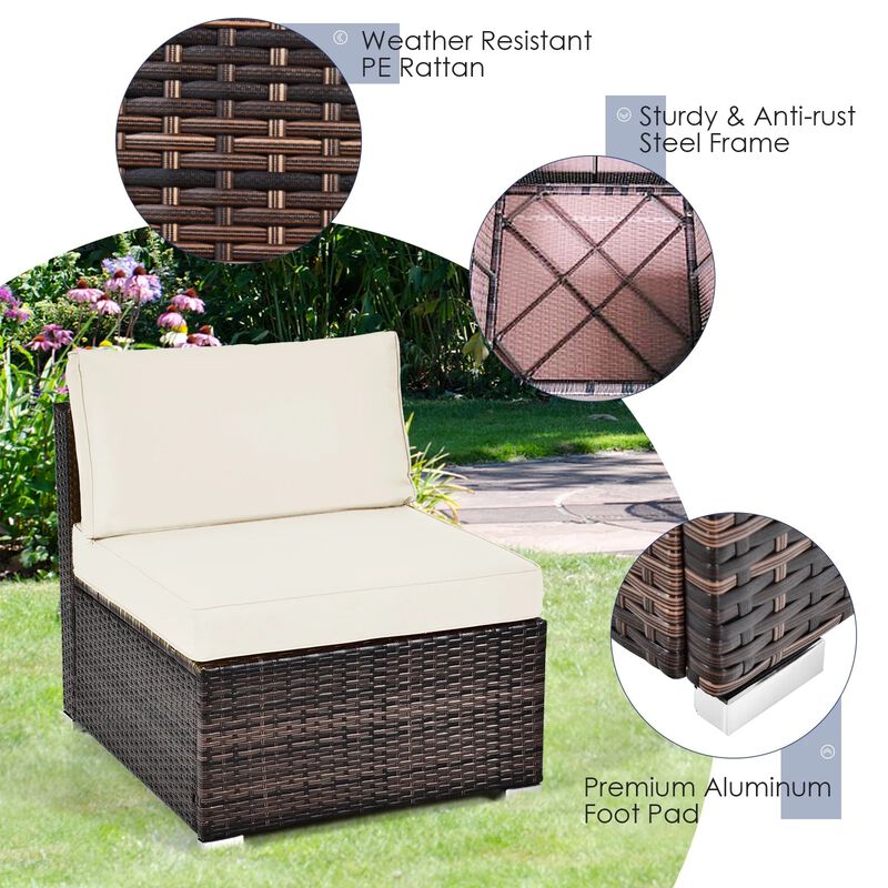 Mondawe Modular 7-Pcs Design PE Rattan Sofa Set,With 50K BTU Fire Pit & Detachable Cushions Chair