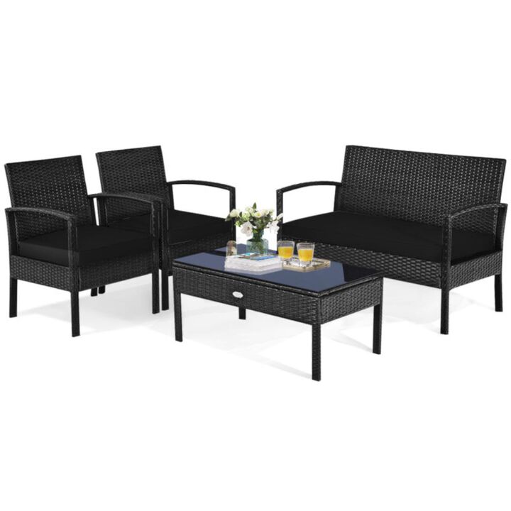 Hivvago 4 Pieces Patio Rattan Cushioned Furniture Set