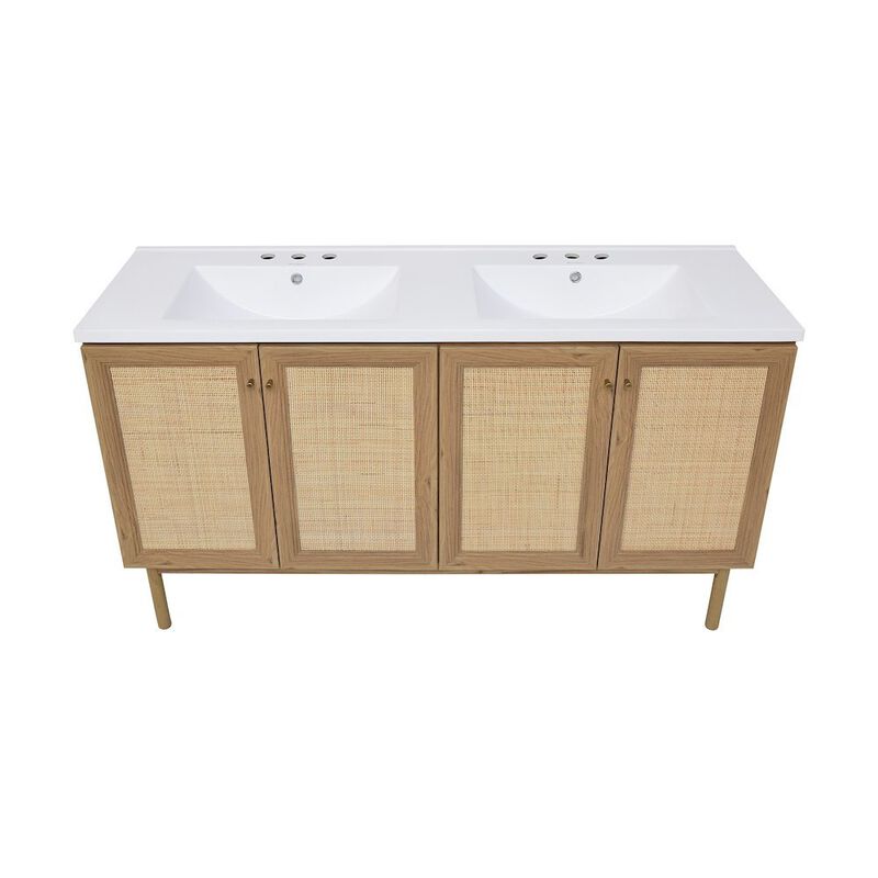 60" Freestanding Bathroom Vanity with 3-Hole Widespread Sink Top image number 6