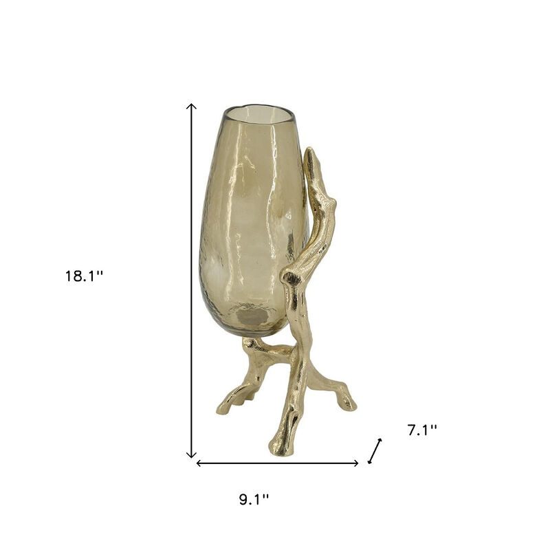 HomeRoots 18" Champagne Glass And Metal Table Vase image number 6
