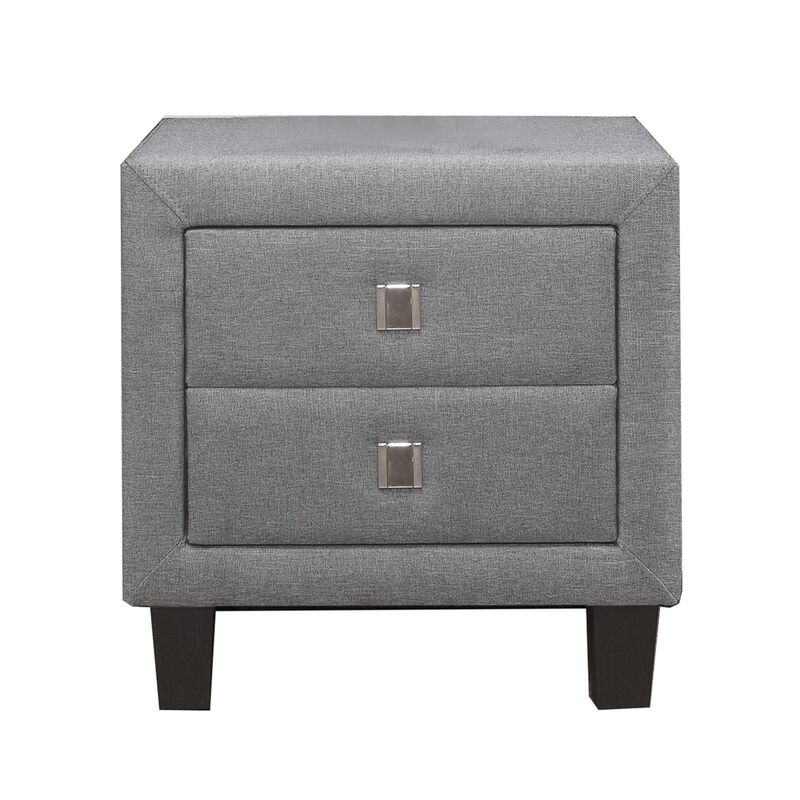 Nightstand with Single Drawer and Fabric Wrapping, Gray - Benzara