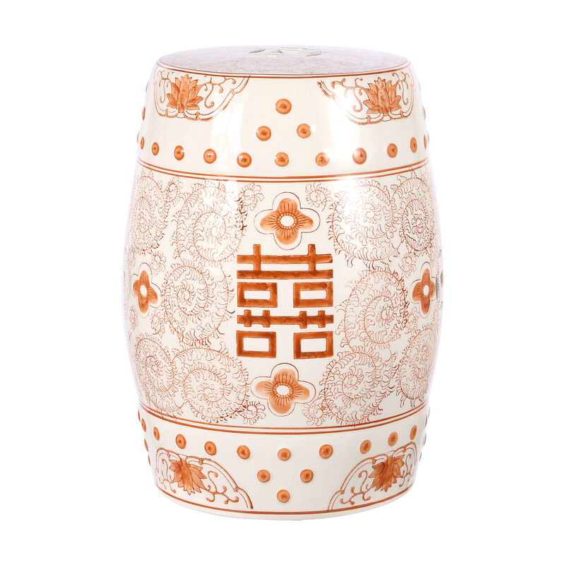 Double Happiness Chinoiserie Ceramic Drum Garden Stool