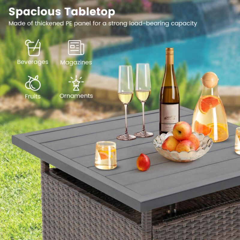 Hivvago Patio Square Wicker Side Table with Umbrella Hole for Yard Garden Poolside