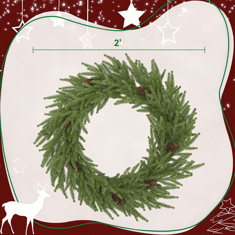 BreeBe 24 Inch Artificial Christmas Wreath with Pine Cones image number 2