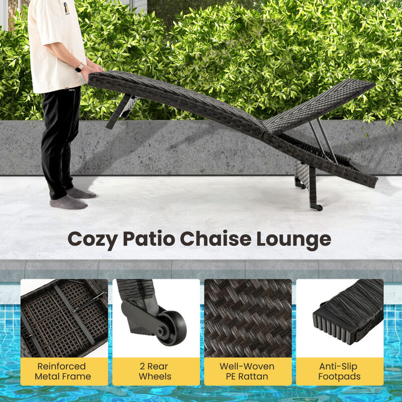 Set of 2 Folding Rattan Chaise Lounge with Adjustable Backrest image number 7