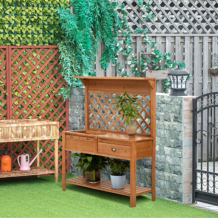 Garden Workstation: Wooden Potting Bench with Metal Screen and Storage