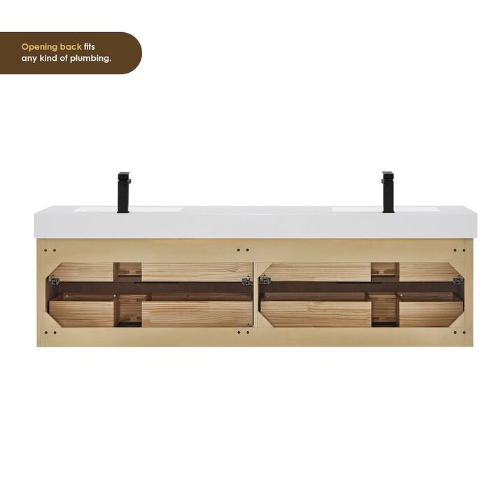 Altair-11 Double Bathroom Vanity in Nature Brown White Artificial Drop-in Sink