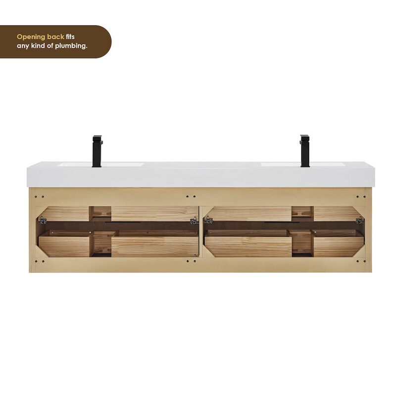 Altair-11 Double Bathroom Vanity in Nature Brown White Artificial Drop-in Sink