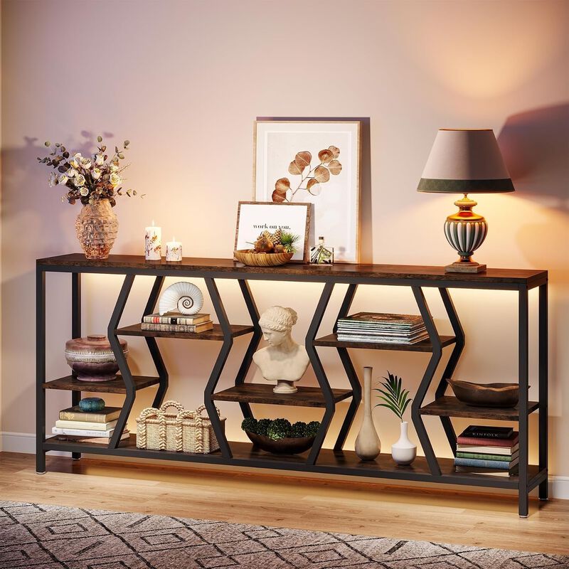 Tribesigns Industrial Wood Console Table with Storage Shelves image number 2