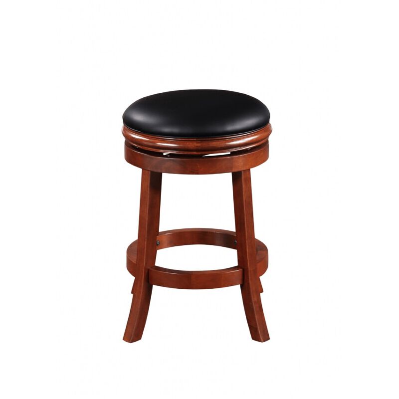 Sabi 24 inch Swivel Counter Stool, Solid Wood, Faux Leather, Brown, Black - Benzara