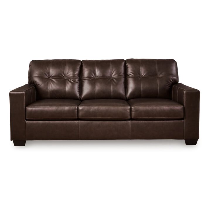 Orion Queen Sofa Sleeper, 85 Inch Dark Brown Real and Faux Leather - Benzara