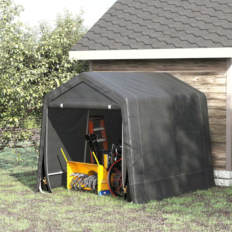 Outsunny 8' x 7' Carport Portable Garage, Heavy Duty Storage Tent, Patio Storage Shelter w/ Anti-UV PE Cover and Double Zipper Doors, for Motorcycle Bike Garden Tools, Dark Gray