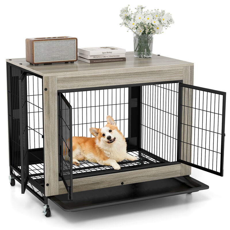 Steel Frame Dog Crate with Flip-Up Access, 3 Secure Doors & Removable Tray For Dogs image number 3