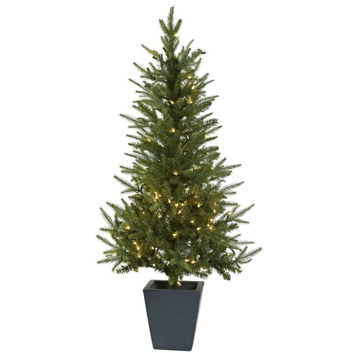 Nearly Natural 4.5-ft Christmas Tree w/Decorative Planter, 275 Tips & 150 Clear Lights