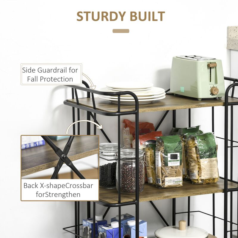 Bar Cart, Industrial Kitchen Cart with Wheels , Rolling Utility 3 Storage Shelves for Dining Room, Laundry Room, and Bathroom, Light Brown Wood Grain