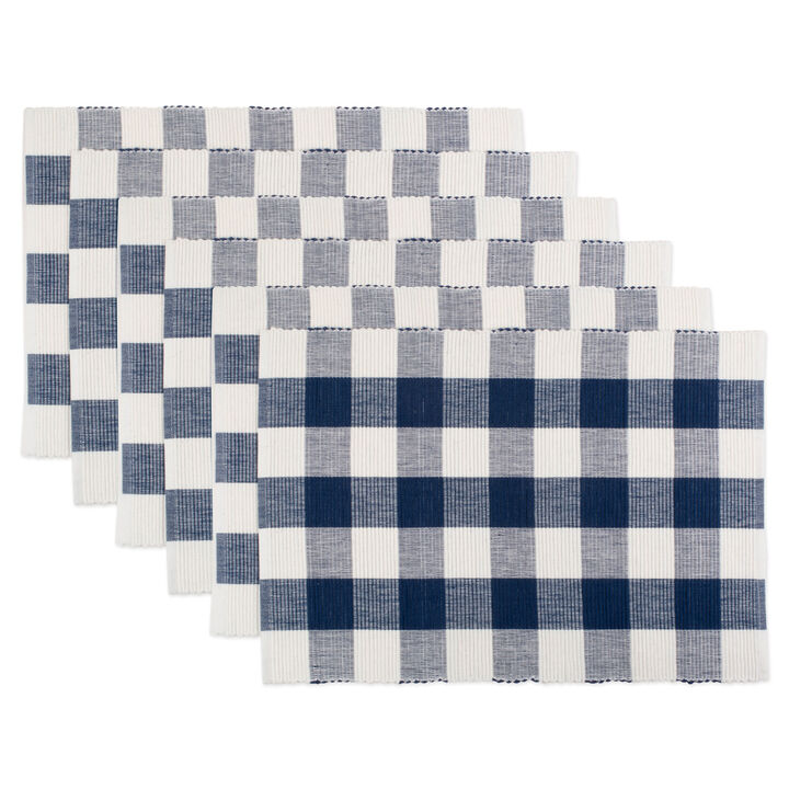 Set of 6 Navy Blue and White Buffalo Rectangular Checkered Placemat  19"