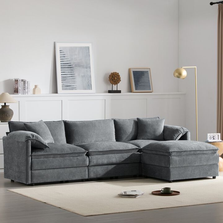 Clihome 103" Chenille Modular Sectional Sofa with Deep and Wide Seat,L Shaped Cloud Couch Set with Double Cushions,4 Seat Sofa with Movable Ottoman,Oversized Indoor Furniture for Living Room