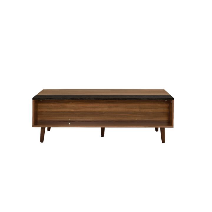 Wooden Coffee Table with Lift Top Storage and 1 Open Shelf, Walnut Brown-Benzara
