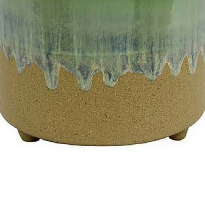 Adam Planter Set of 3, Assorted Sizes, Ceramic, Multicolored Sea Green - Benzara