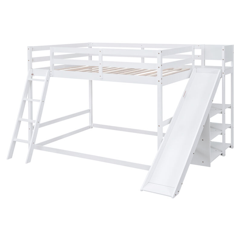 Merax Full Over Full Bunk Bed with Slide, Ladder & Shelves