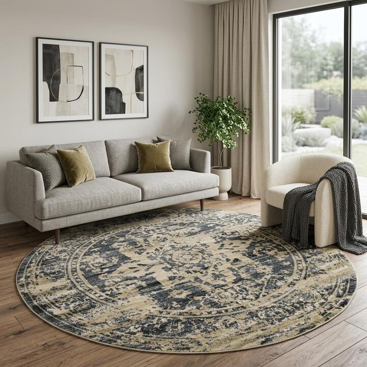 HomeRoots Oriental Distressed Round Rug