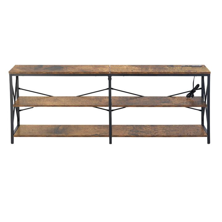 HomeRoots 63" Brown And Black Wood Open Shelving TV Stand
