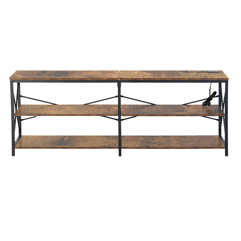 HomeRoots 63" Brown And Black Wood Open Shelving TV Stand image number 0