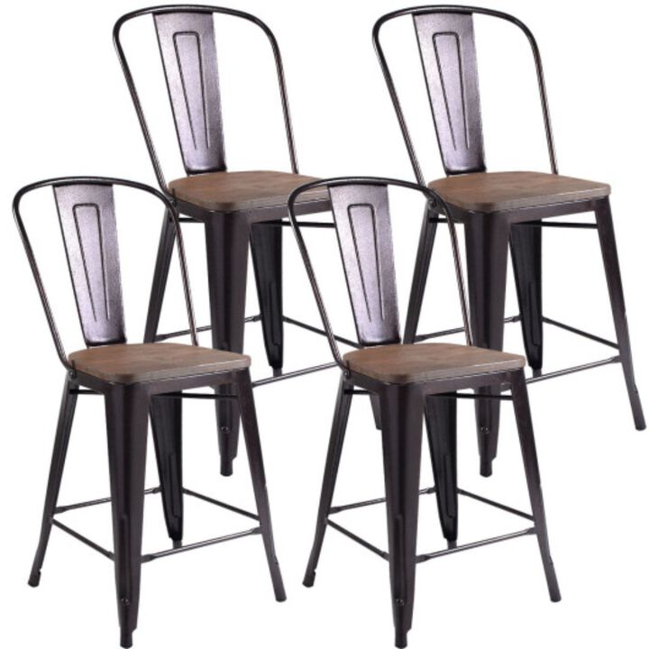 Set of 4 Industrial Metal Counter Stool Dining Chairs with Removable Backrests