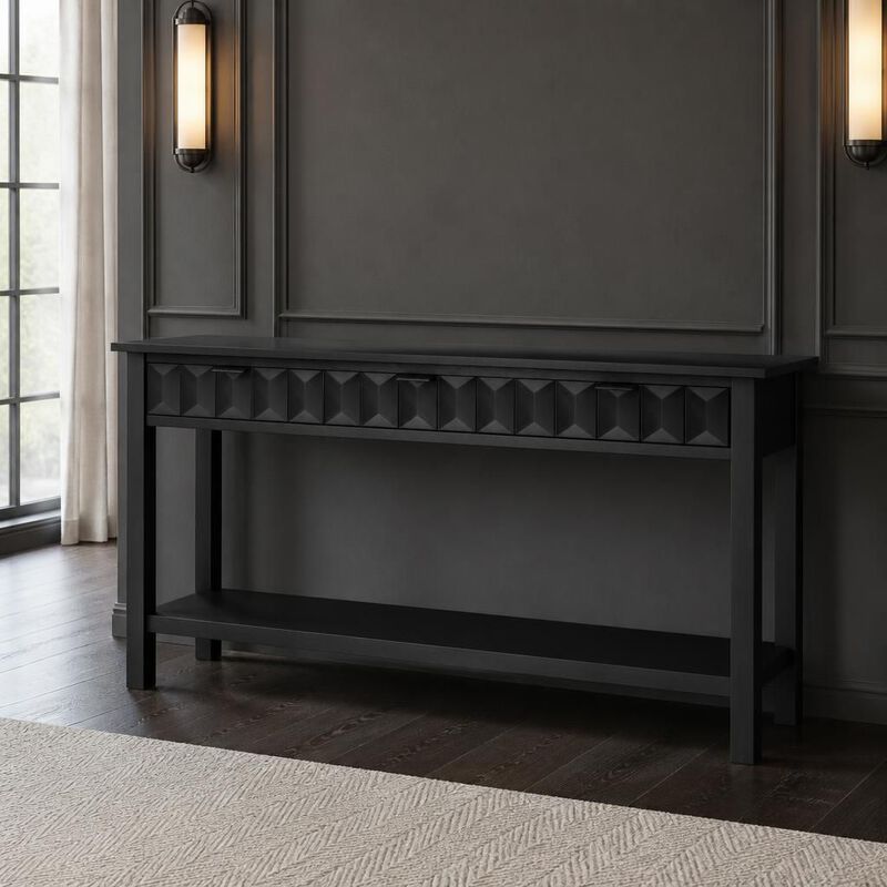GOODSILO 58.3'' Fir Veneer Entryway Console Table with 3 Honeycomb Drawers Open Bottom Shelf for Living Room Hallway Study Foyer image number 2