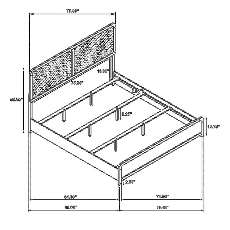 Cavy King Size Bed, Channel Tufted Upholstered Headboard, Black Gray