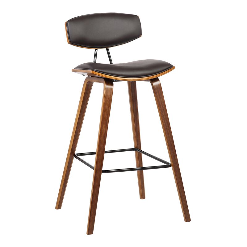 Wooden Frame Leatherette Barstool with Flared Legs, Brown - Benzara
