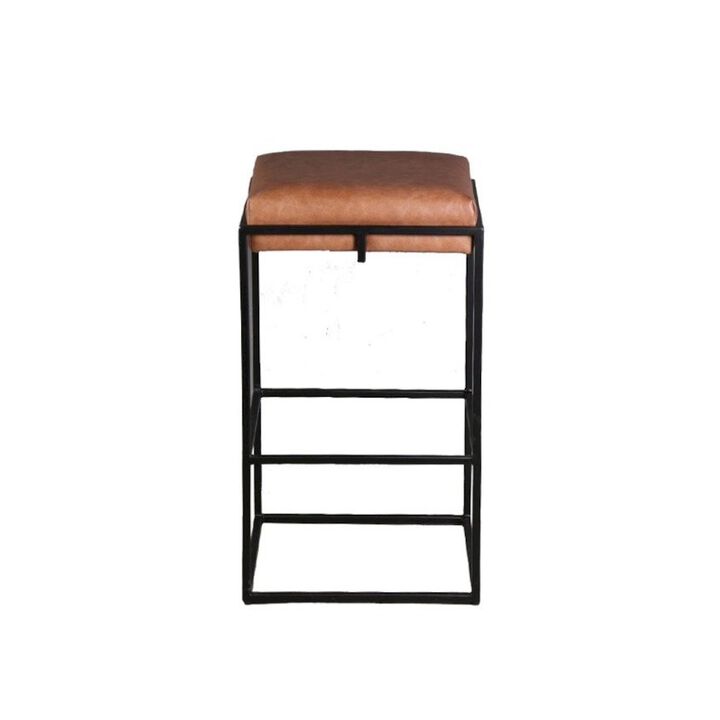 World Interiors Melbourne 17" Cognac Top-Grain Leather Backless Counter Stool