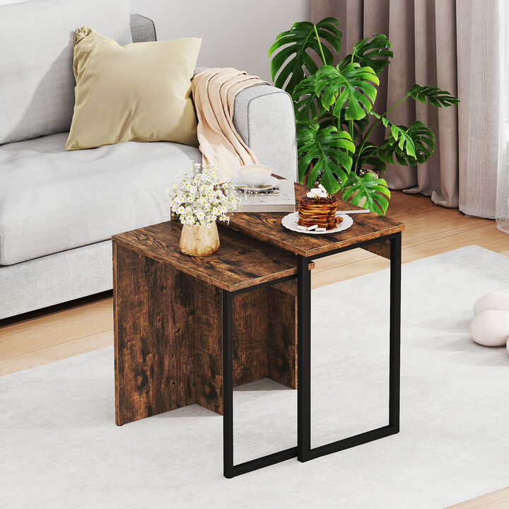 Set of 2 Nesting Coffee Tables, Space-Saving Design for Living Room or Bedroom
